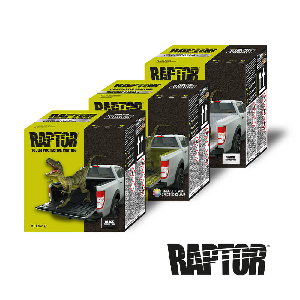 Raptor Lack Beschichtung 4er Set + UBS Pistole/tönbar, schwarz, RAL  Farben/Upol